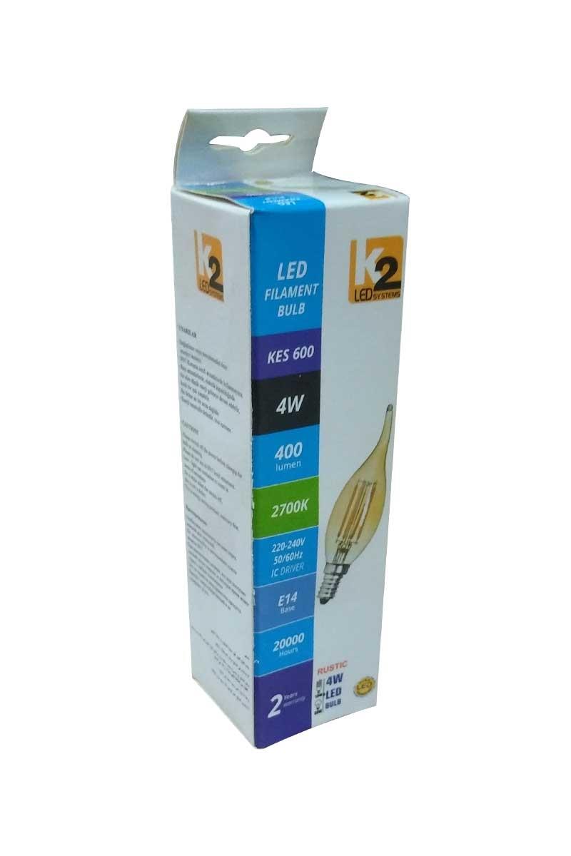 Global K2 KES600 4W E14 2700K Sarı Led Flamanlı Kıvrık Buji Rustik Ampul