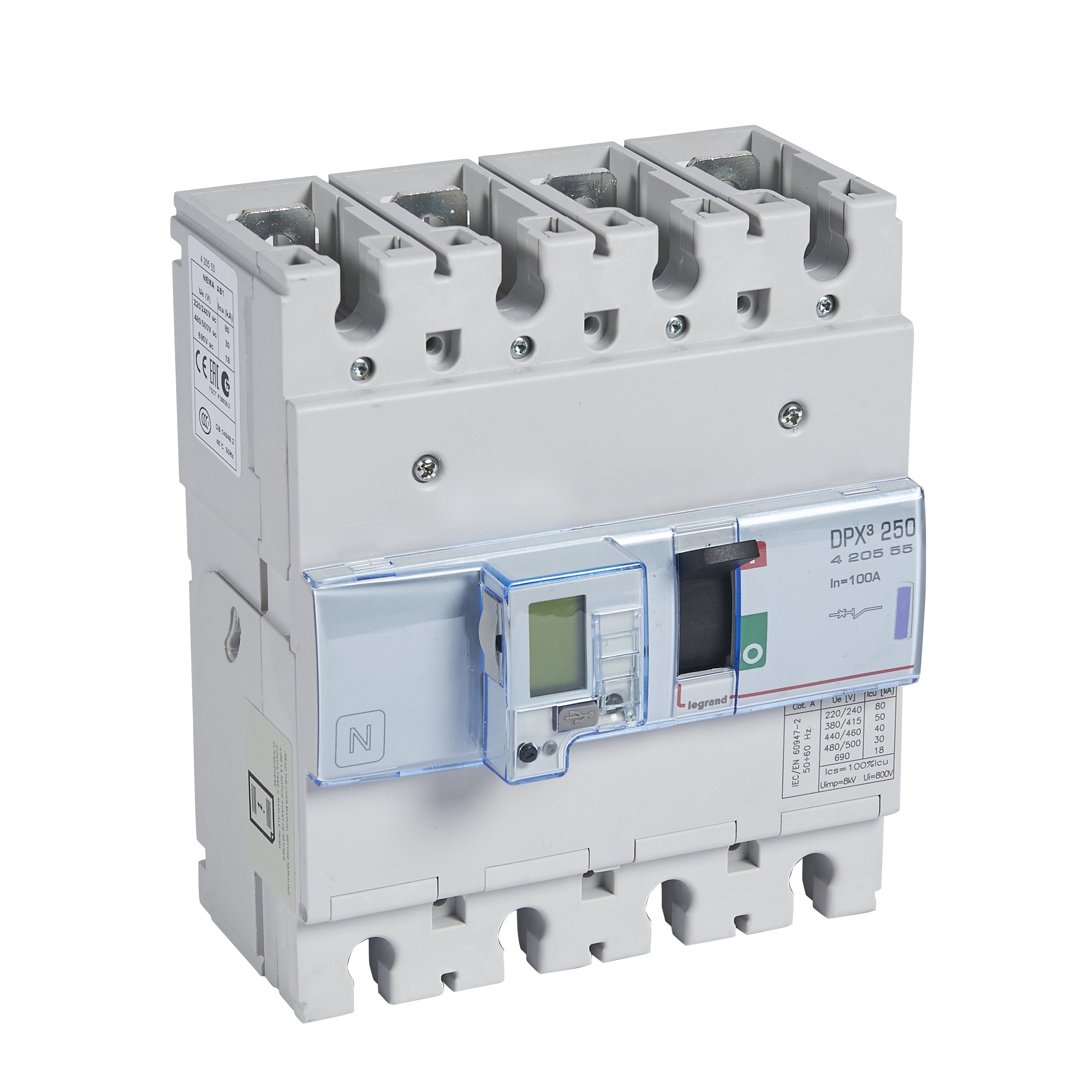 LEGRAND 420555Legrand DPX3 250 Kompakt Şalter - Elektronik (toprak hatasına karşı koruma) - 4 kutup - Icu(kA) 50 - In(A) 100Legrand DPX3 250 Kompakt Şalter - Elektronik (toprak{ubercoelektromarket}