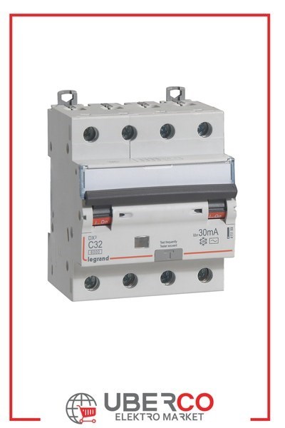 LEGRAND 411189Legrand DX3 Kaçak Akım Korumalı Otomatik Sigorta - AC tipi - C Tipi - Hassasiyet 30 mA - 4 kutup - In(A) 32Legrand DX3 Kaçak Akım Korumalı Otomatik Sigorta - AC tipi{ubercoelektromarket}