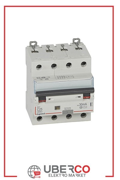 LEGRAND 411188Legrand DX3 Kaçak Akım Korumalı Otomatik Sigorta - AC tipi - C Tipi - Hassasiyet 30 mA - 4 kutup - In(A) 25Legrand DX3 Kaçak Akım Korumalı Otomatik Sigorta - AC tipi{ubercoelektromarket}