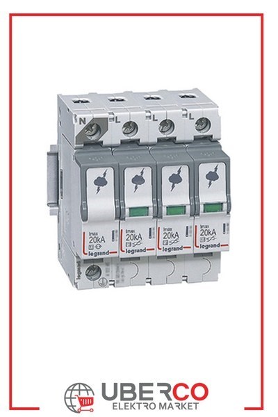 LEGRAND 412225Legrand Parafudr - Sayaç Sonrası Kullanım İçin - T2 - Kutup: 3K+N - Imax(kA) 8/20: 20 kA - Up: 1,2kV - Uc: 320V~Legrand Parafudr - Sayaç Sonrası Kullanım İçin - T2 - Kutup:{ubercoelektromarket}