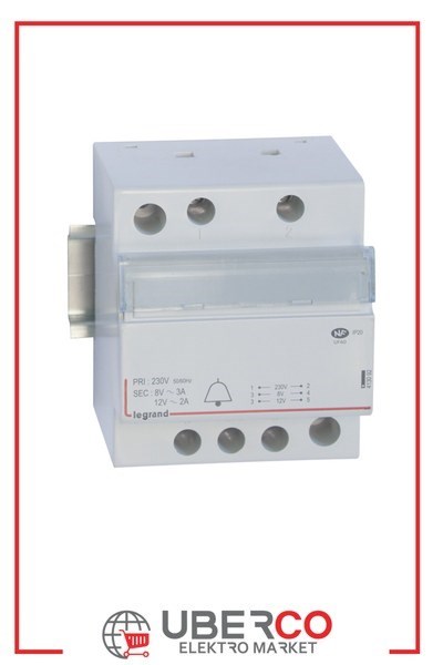 LEGRAND 413092Legrand Raya montaj Etiketli zil trafosu 230/12V-8V AC 2modül Güç 24VALegrand Raya montaj Etiketli zil trafosu 230-12V-8V AC{ubercoelektromarket}