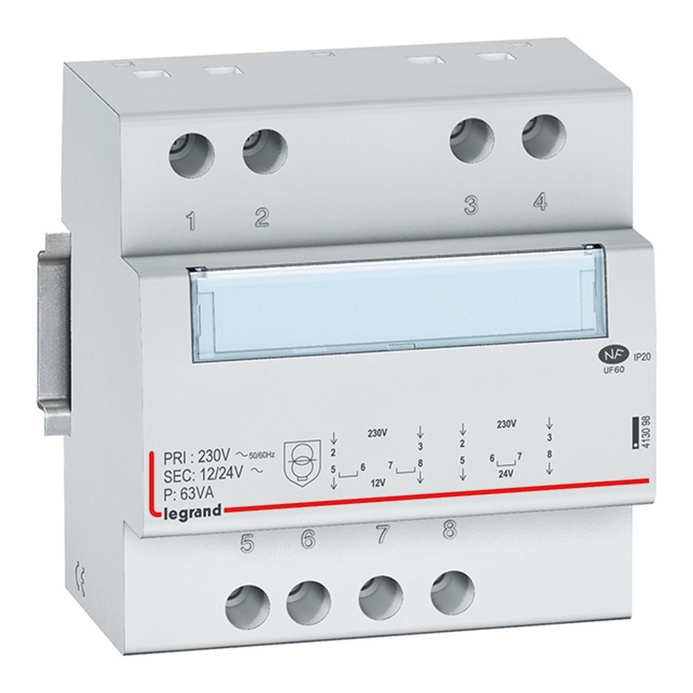 LEGRAND 413098Legrand Raya montaj güvenlik transformatörü 230V giriş 12/24V çıkış Güç 63VALegrand Raya montaj güvenlik transformatörü 230V giriş{ubercoelektromarket}