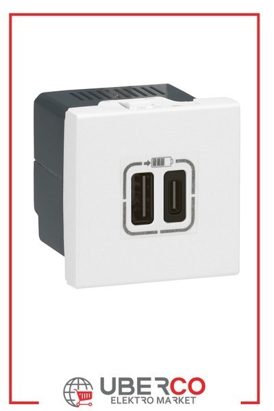 LEGRAND 077590Legrand Sistem Armada - İkili USB Priz, Telefon şarjı için, 5V, 3A, C+C Tipi - BeyazLegrand Sistem Armada - İkili USB Priz, Telefon şarjı için{ubercoelektromarket}