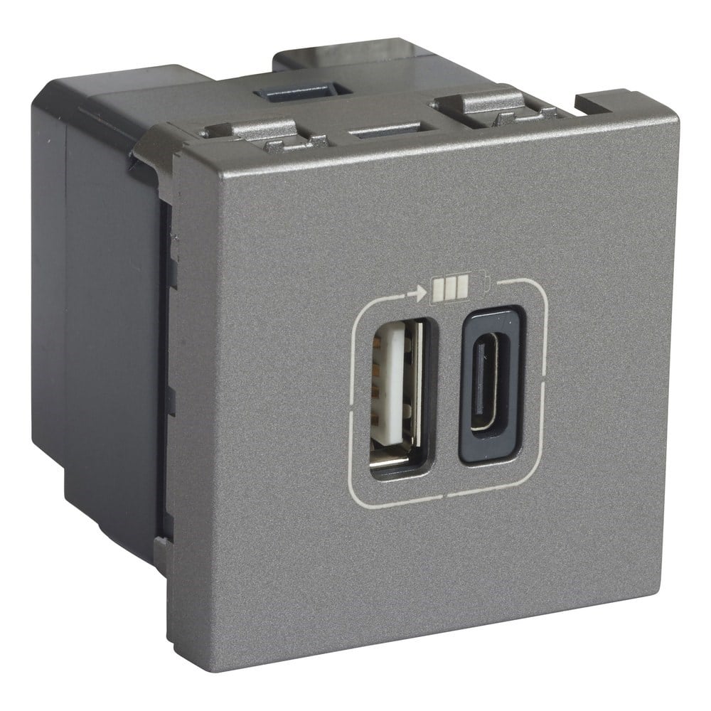 LEGRAND 079392Legrand Sistem Armada - İkili USB Priz, Telefon şarjı için, 5V, 3A, A+C Tipi - AlüminyumLegrand Sistem Armada - İkili USB Priz, Telefon şarjı için{ubercoelektromarket}