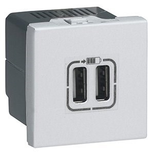 LEGRAND 079394Legrand Sistem Armada - İkili USB prizi, telefon şarjı için, 5V, 2,4A, A Tipi - AlüminyumLegrand Sistem Armada - İkili USB prizi, telefon şarjı{ubercoelektromarket}