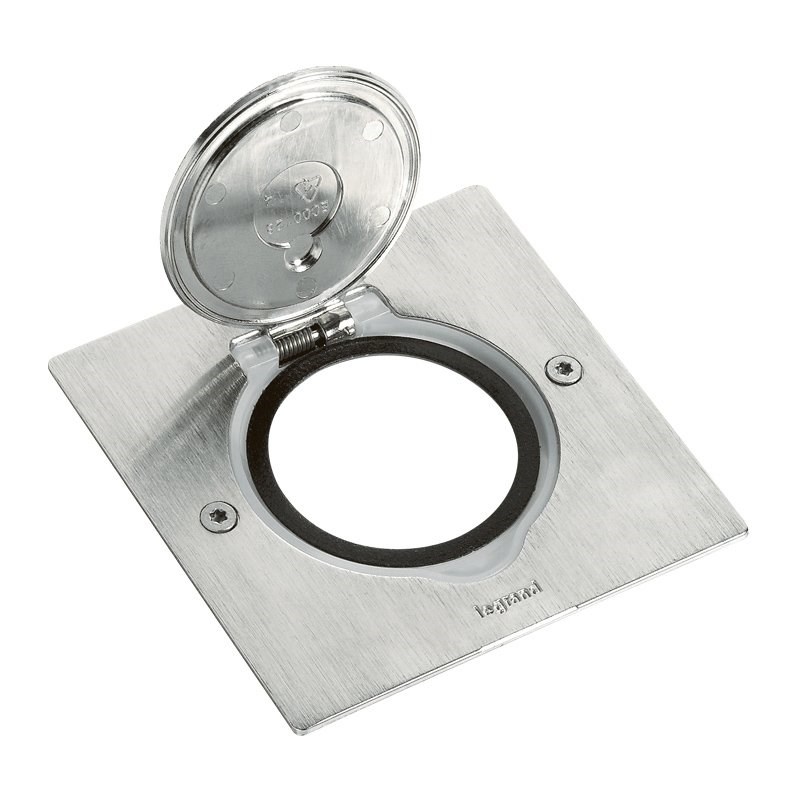 LEGRAND 089700Legrand Paslanmaz çelik IP44 IK08 korumalı donatılabilir tekli kare döşeme priziLegrand Tekli, kare{ubercoelektromarket}