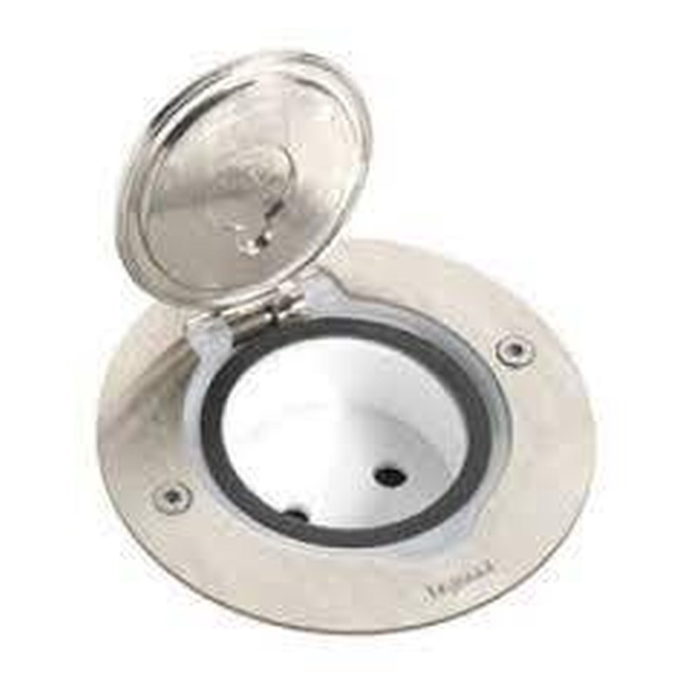 LEGRAND 089701Legrand Paslanmaz çelik IP44 IK08 korumalı donatılabilir tekli yuvarlak döşeme priziLegrand Tekli, yuvarlak{ubercoelektromarket}