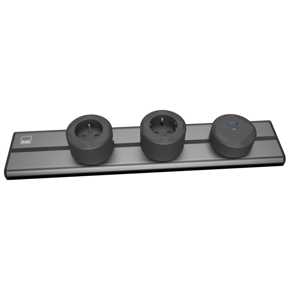 1074865EAE E-Flux Raylı Priz, 2 Şebeke, 1 USB Type A+C 20W Gri (EFG500){ubercoelektromarket}