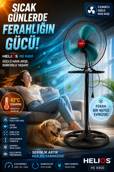 HS 9400Helios 26 inç 3 Pervaneli Ayaklı Vantilatör{ubercoelektromarket}