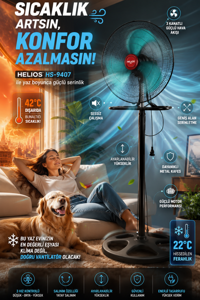 HS 9407Helios 18 nç 3 Pervanelİ Ayaklı Vantilatör{ubercoelektromarket}