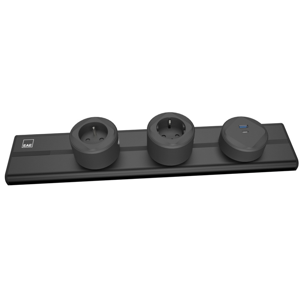 1074864EAE E-Flux Raylı Priz, 2 Şebeke, 1 USB Type A+C 20W Siyah (EFS500){ubercoelektromarket}
