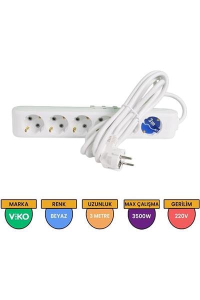 Viko 6'lı Topraklı Kablolu  Çocuk Korumalı 3 Metre