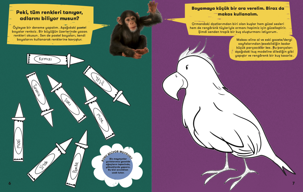 Etkileyici Hayvanlar Çıkartmalı Aktivite Kitabı Boyama-Katlama-Kesme