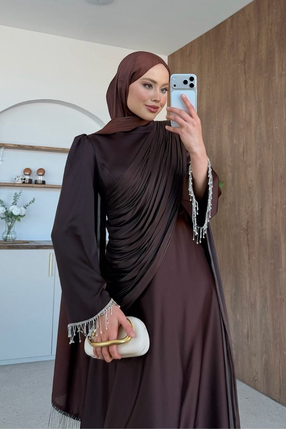 Alara Kol Detay Abiye Kahverengi