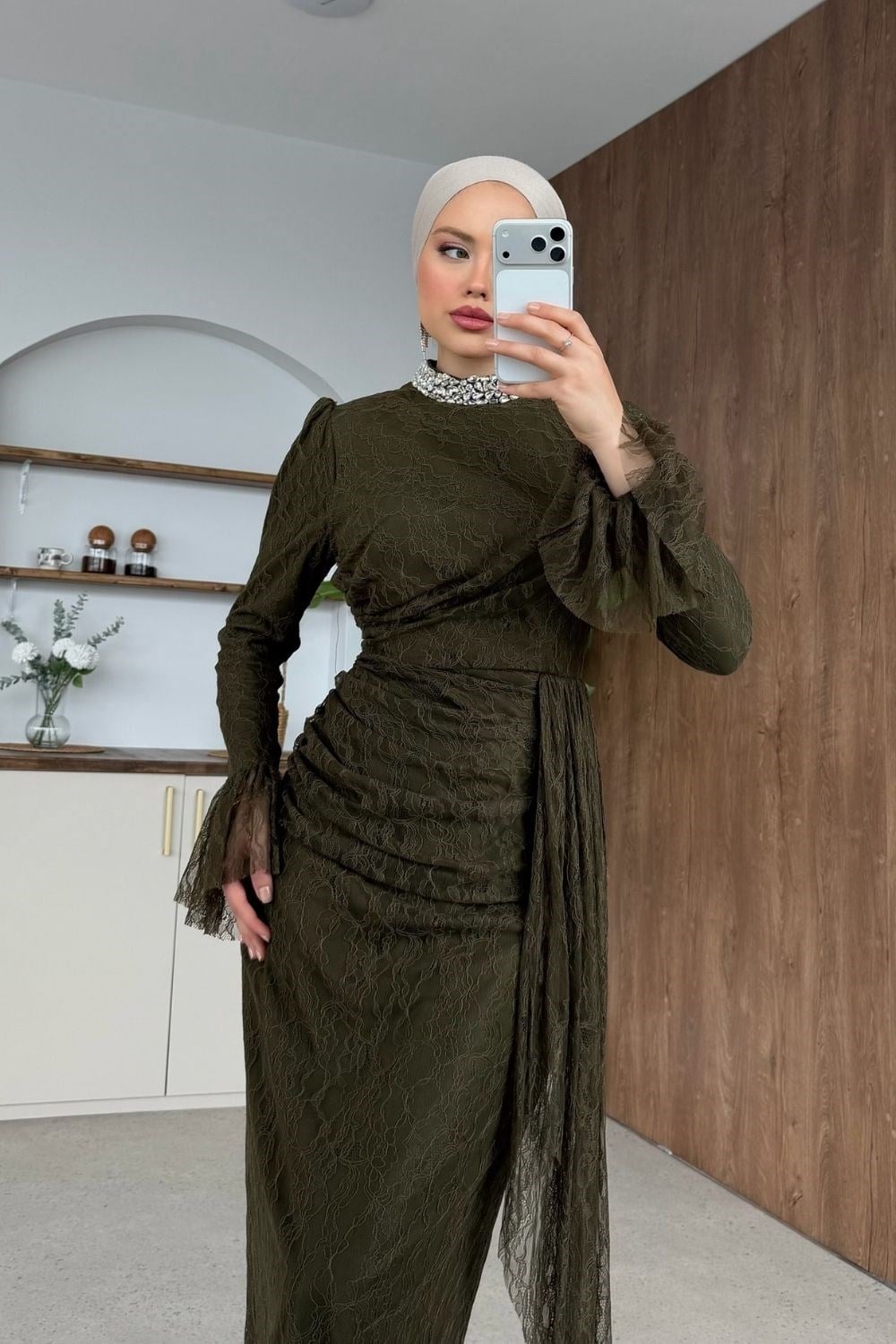 Bella Taş Yaka Dety Abiye Haki