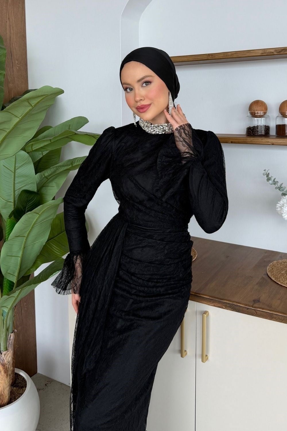 Bella Taş Yaka Dety Abiye Siyah