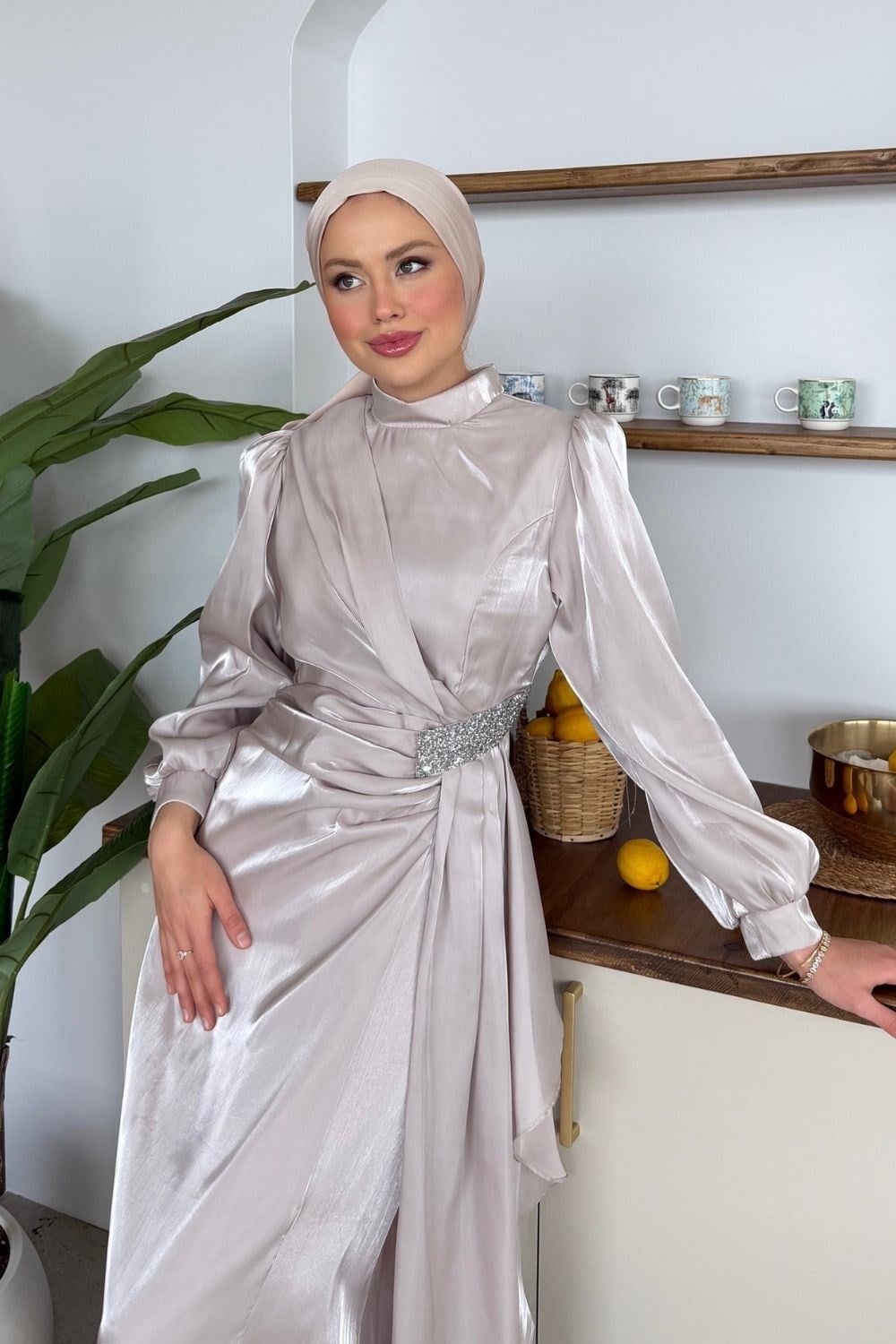 Caroline Taşlı Abiye Bej