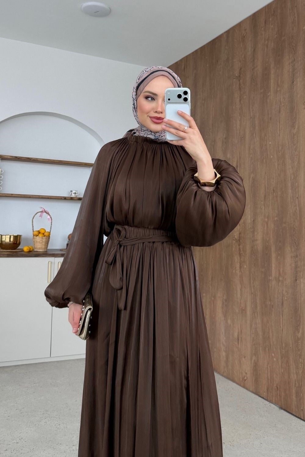 Elfida Saten Takımlı Abiye Kahverengi