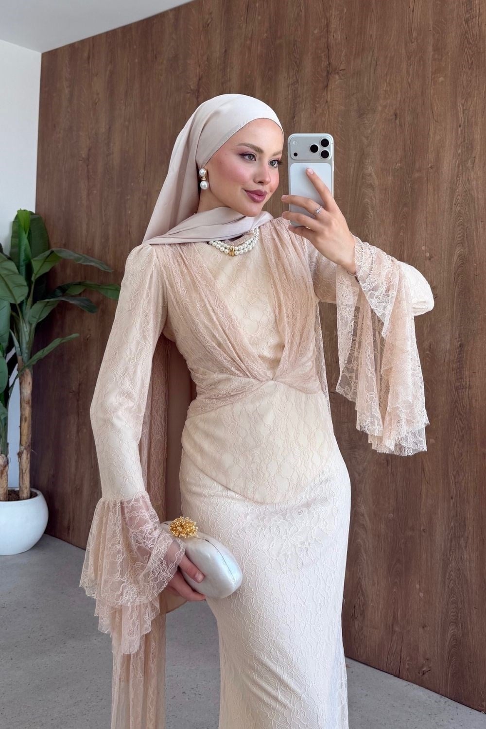 Elizya Dantel Abiye Takım Bej