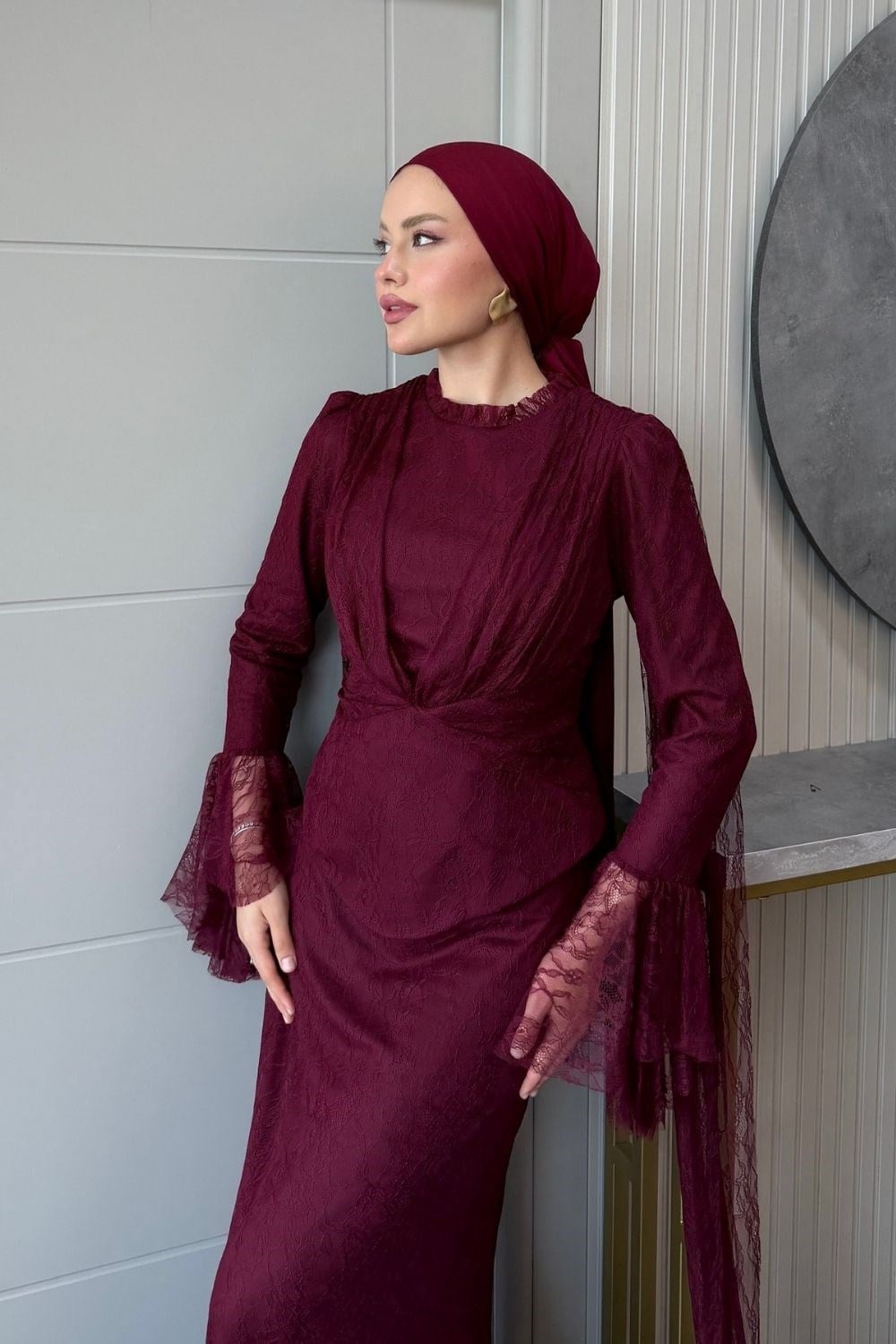 Elizya Dantel Abiye Takım Bordo