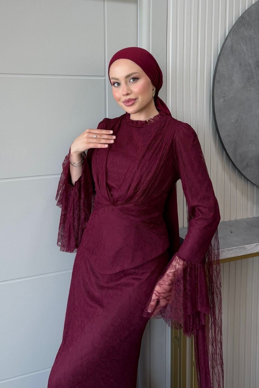 Elizya Dantel Abiye Takım Bordo