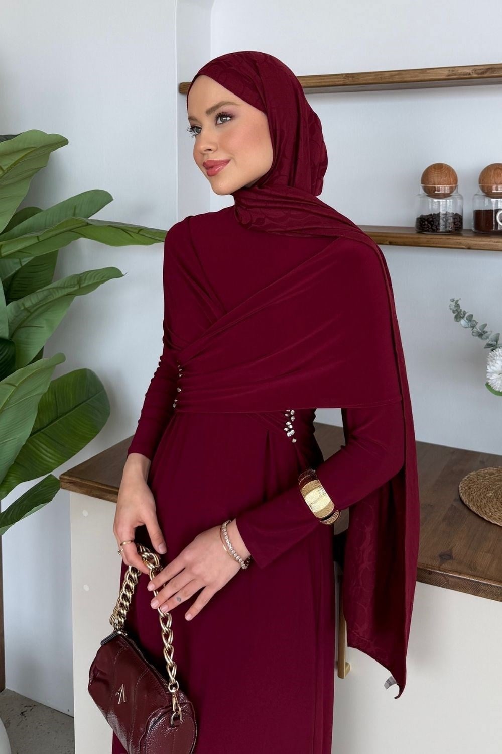 Hanzade Taşlı Sandy Elbise Bordo