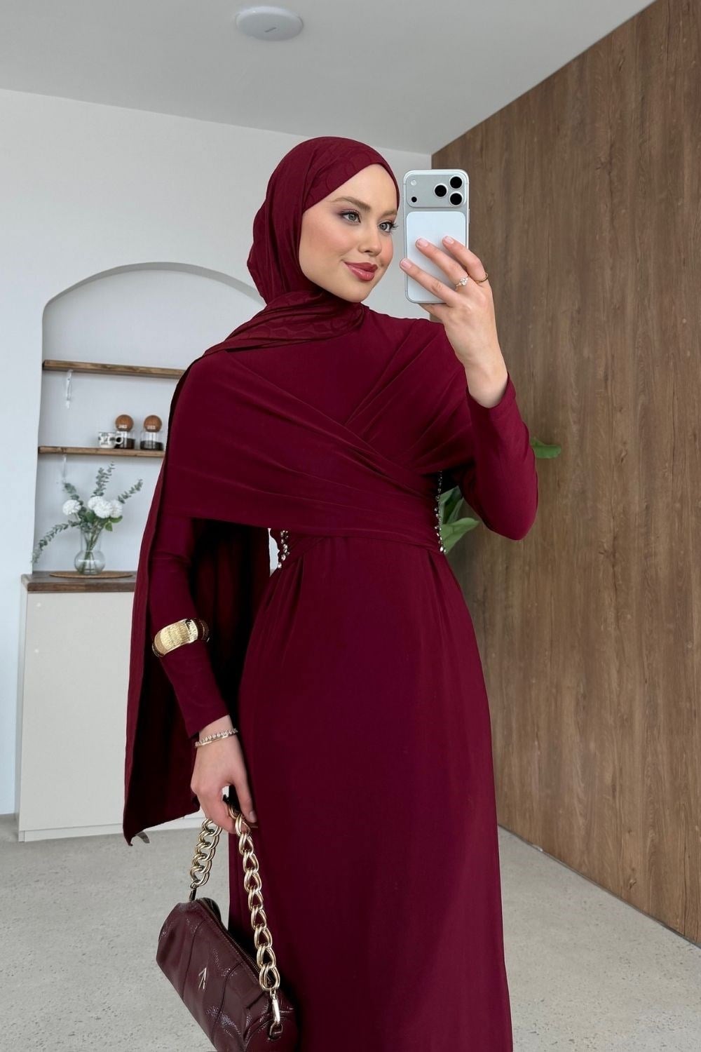Hanzade Taşlı Sandy Elbise Bordo