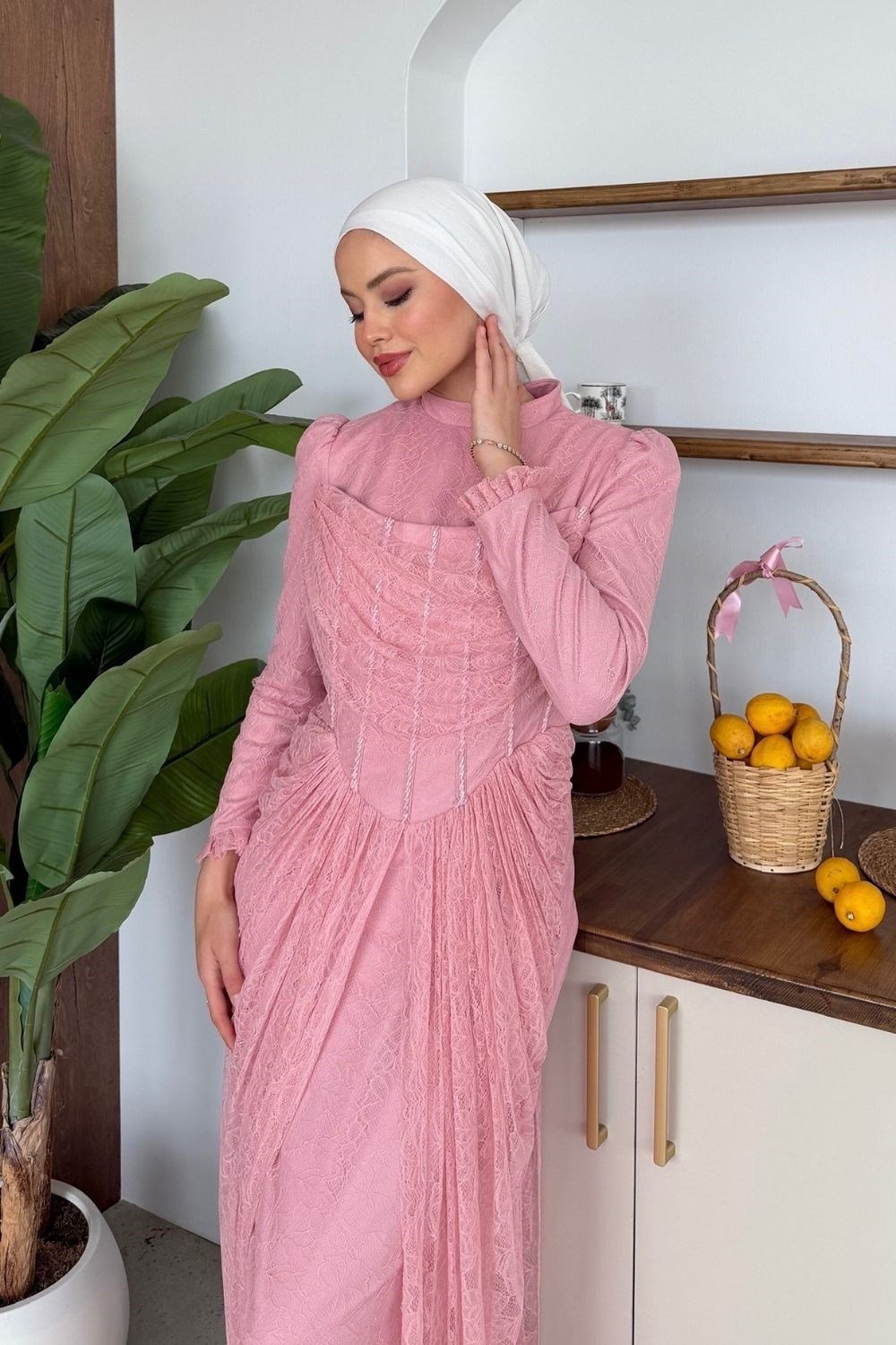 Juliet Korse Detay Dantel Abiye Pudra