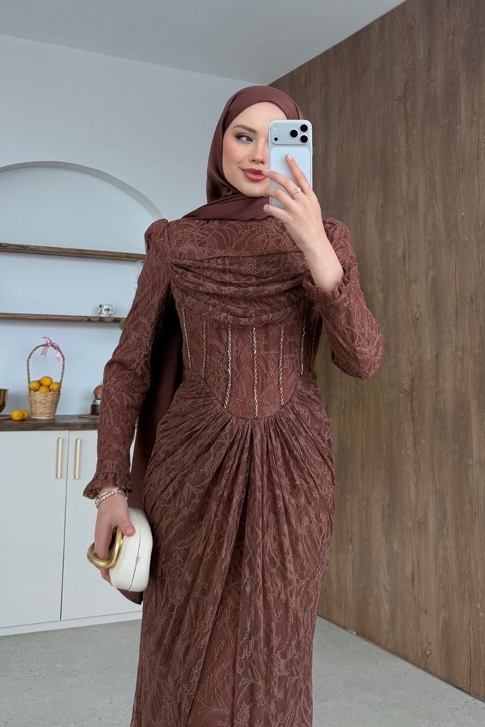 Juliet Korse Detay Dantel Abiye Taba