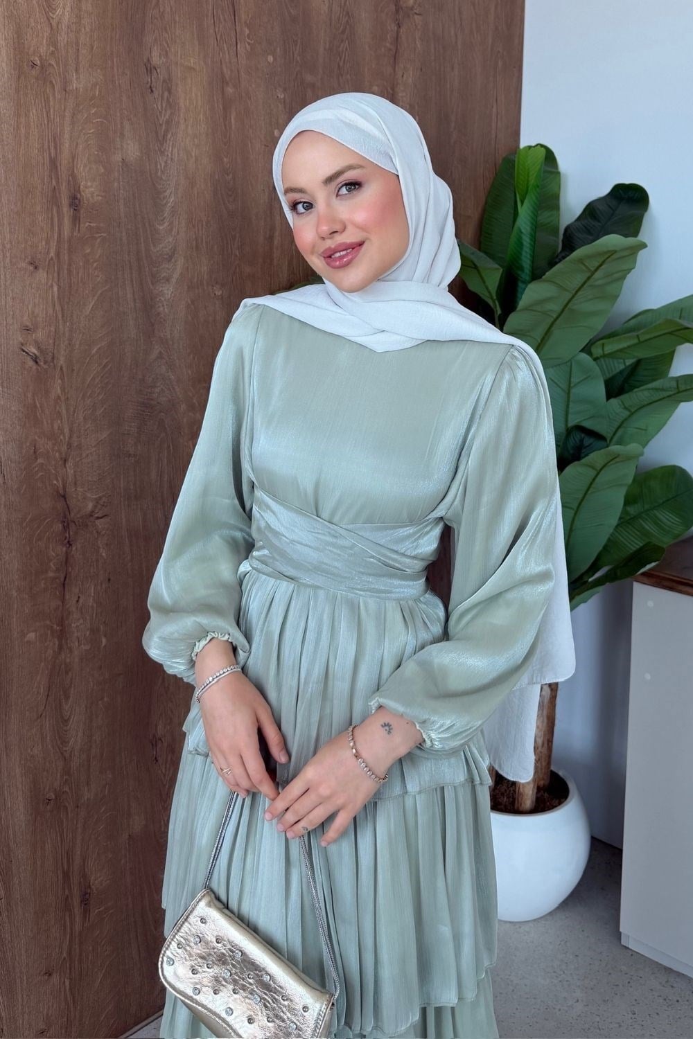 Kat Kat Saten Elbise Mint