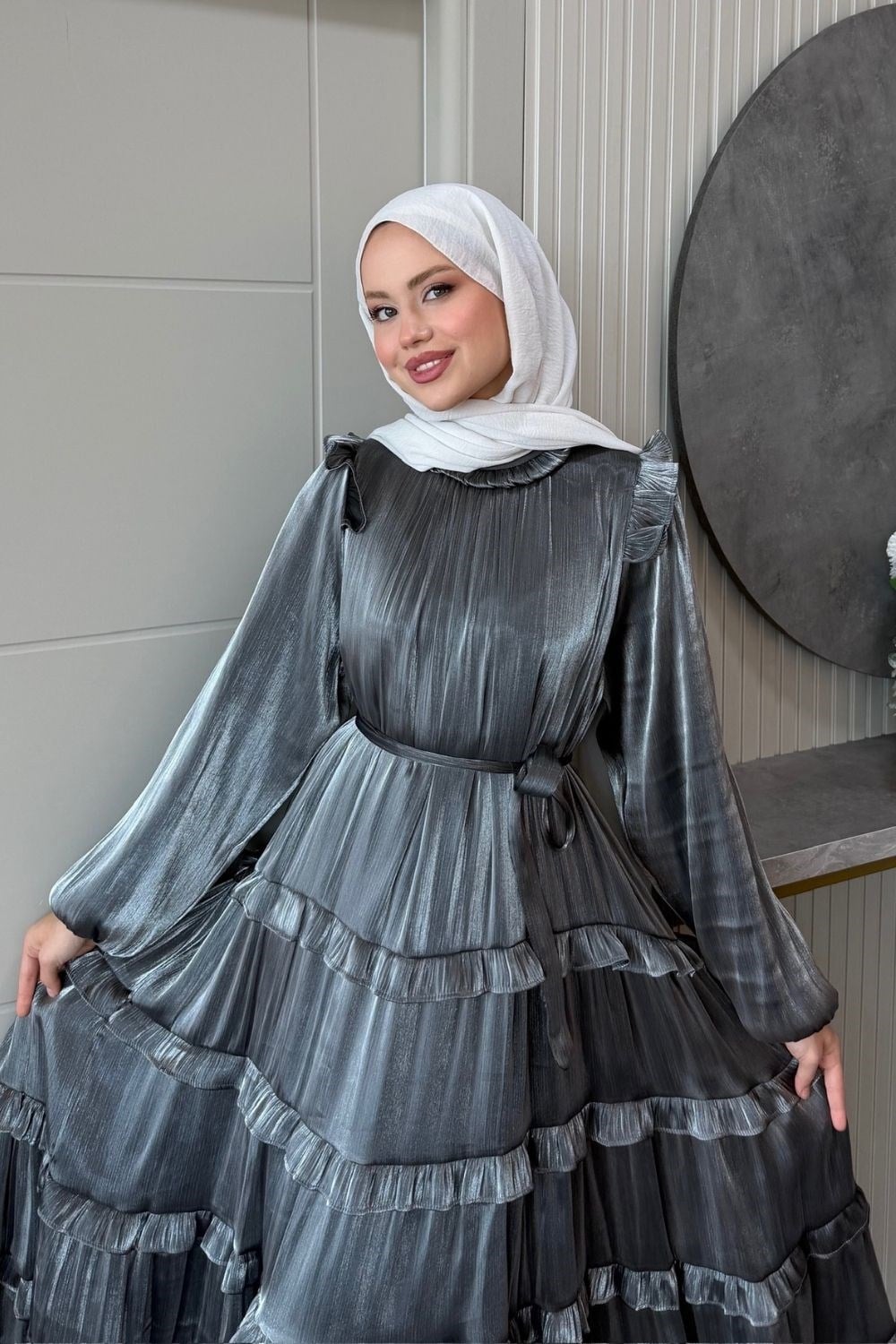 Liyana Katlı Elbise Füme