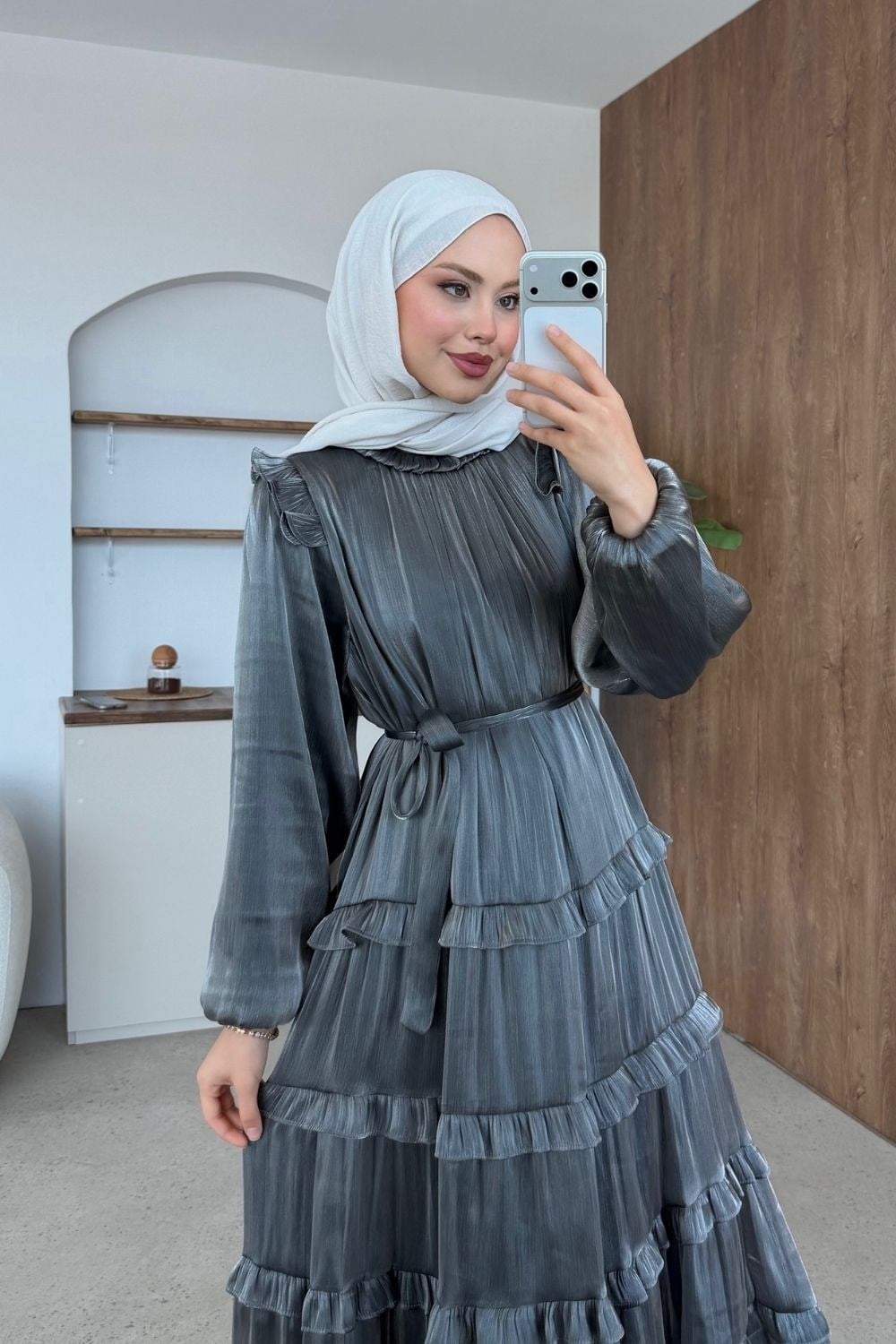 Liyana Katlı Elbise Füme