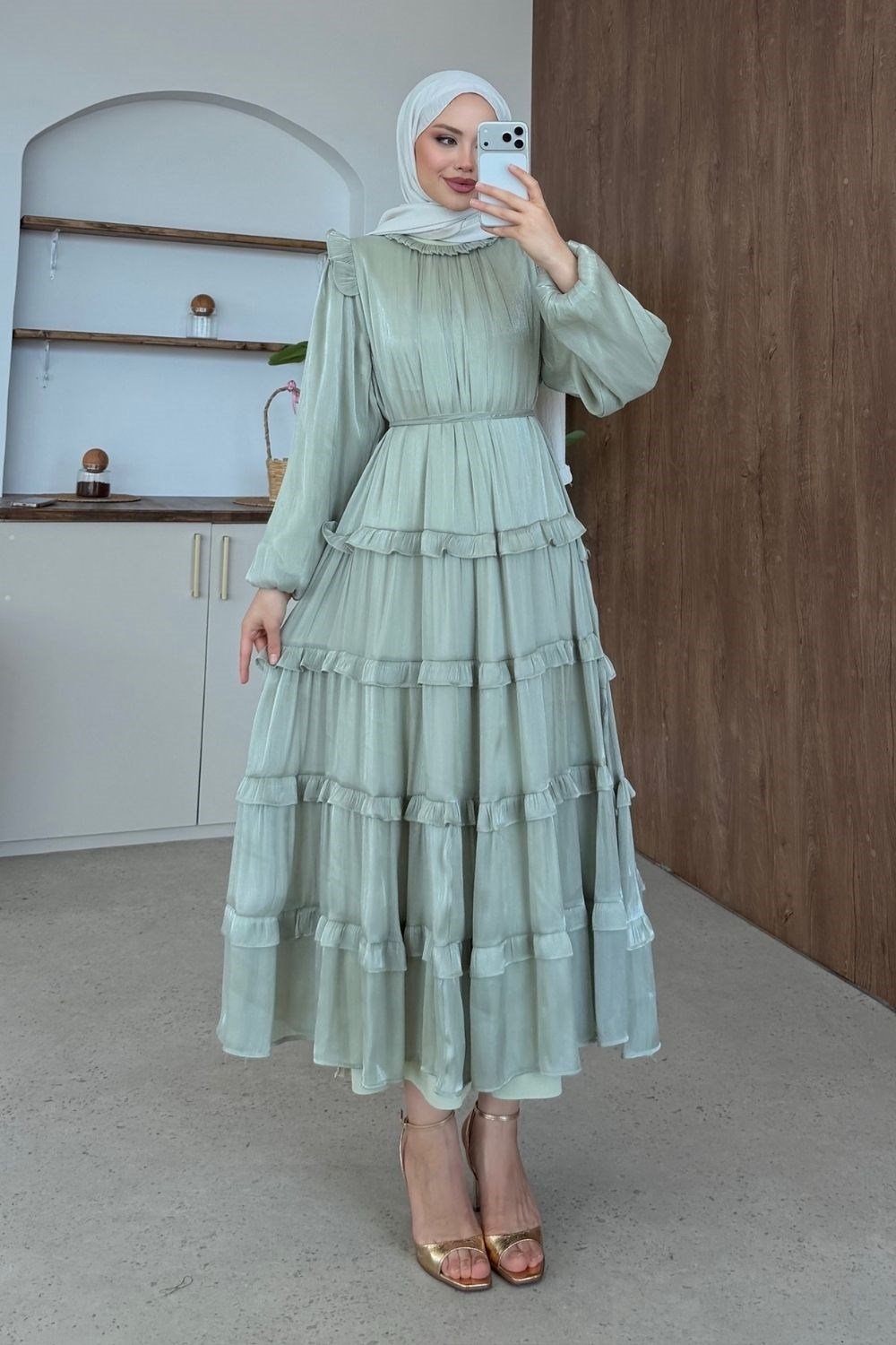 Liyana Katlı Elbise Mint