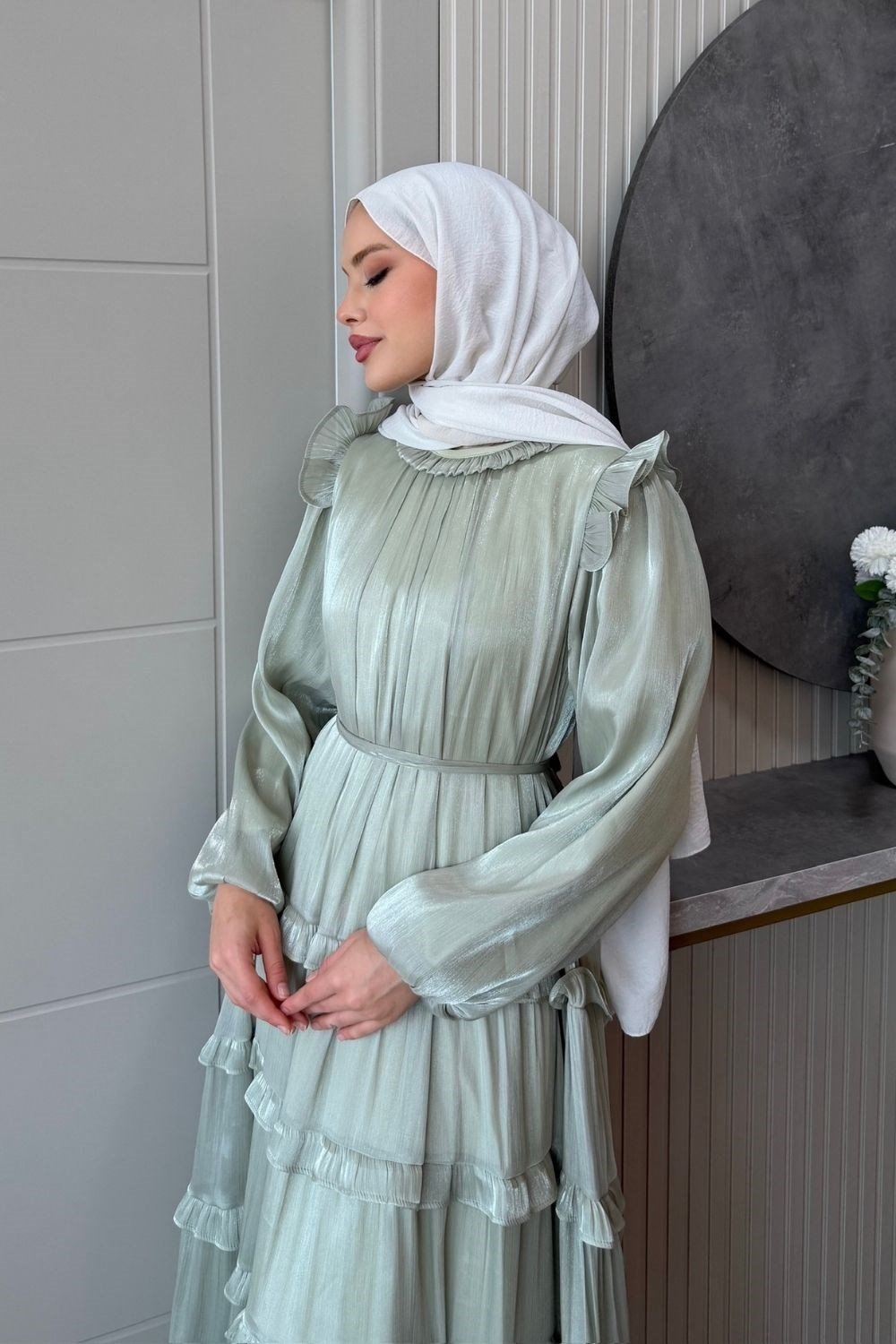 Liyana Katlı Elbise Mint