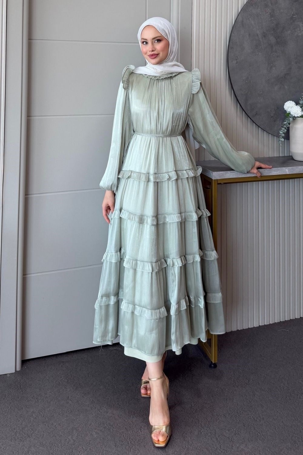 Liyana Katlı Elbise Mint