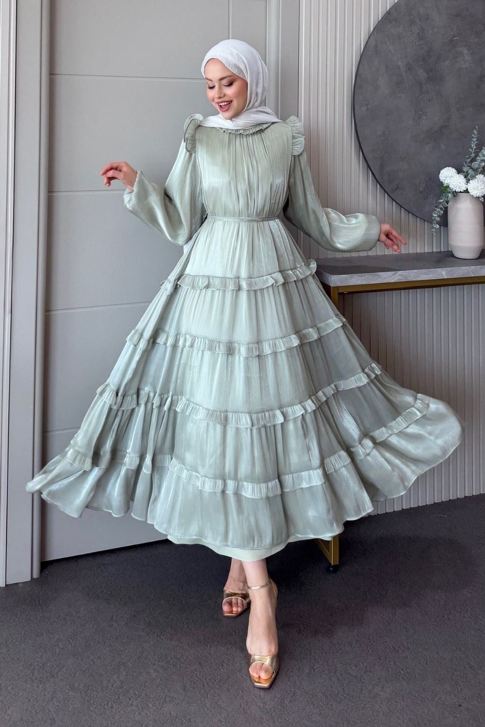 Liyana Katlı Elbise Mint