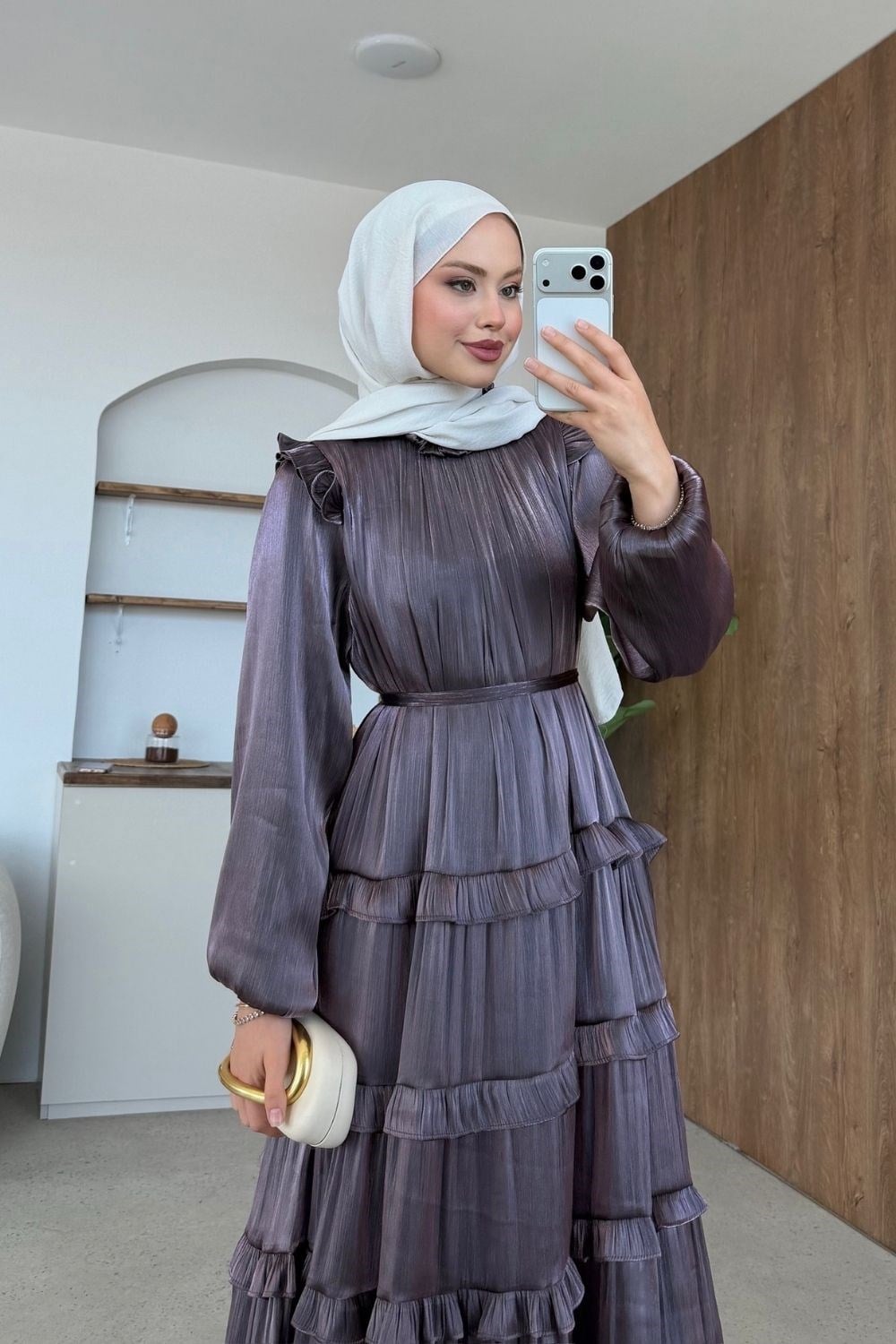 Liyana Katlı Elbise Mor
