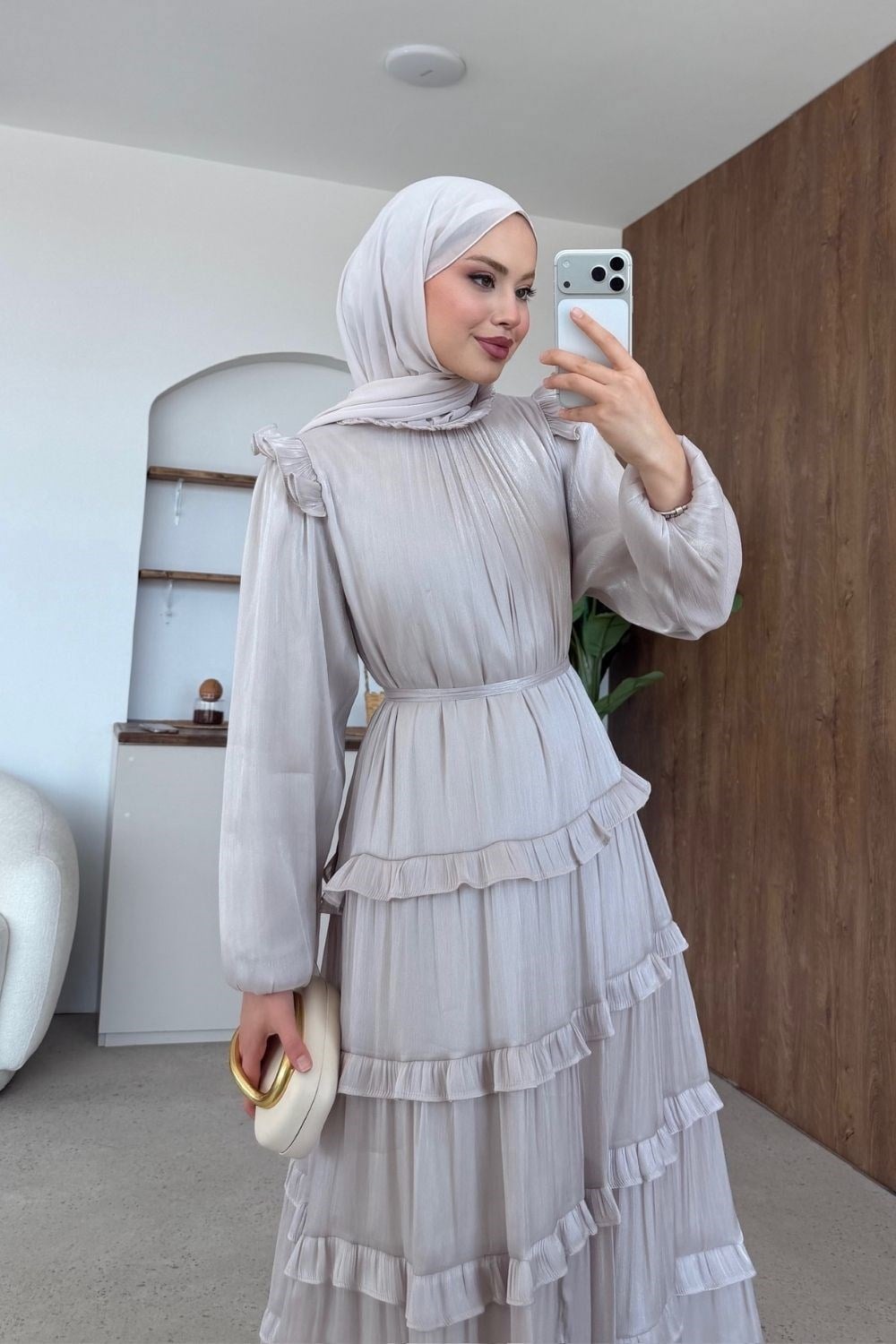 Liyana Katlı Elbise Taş