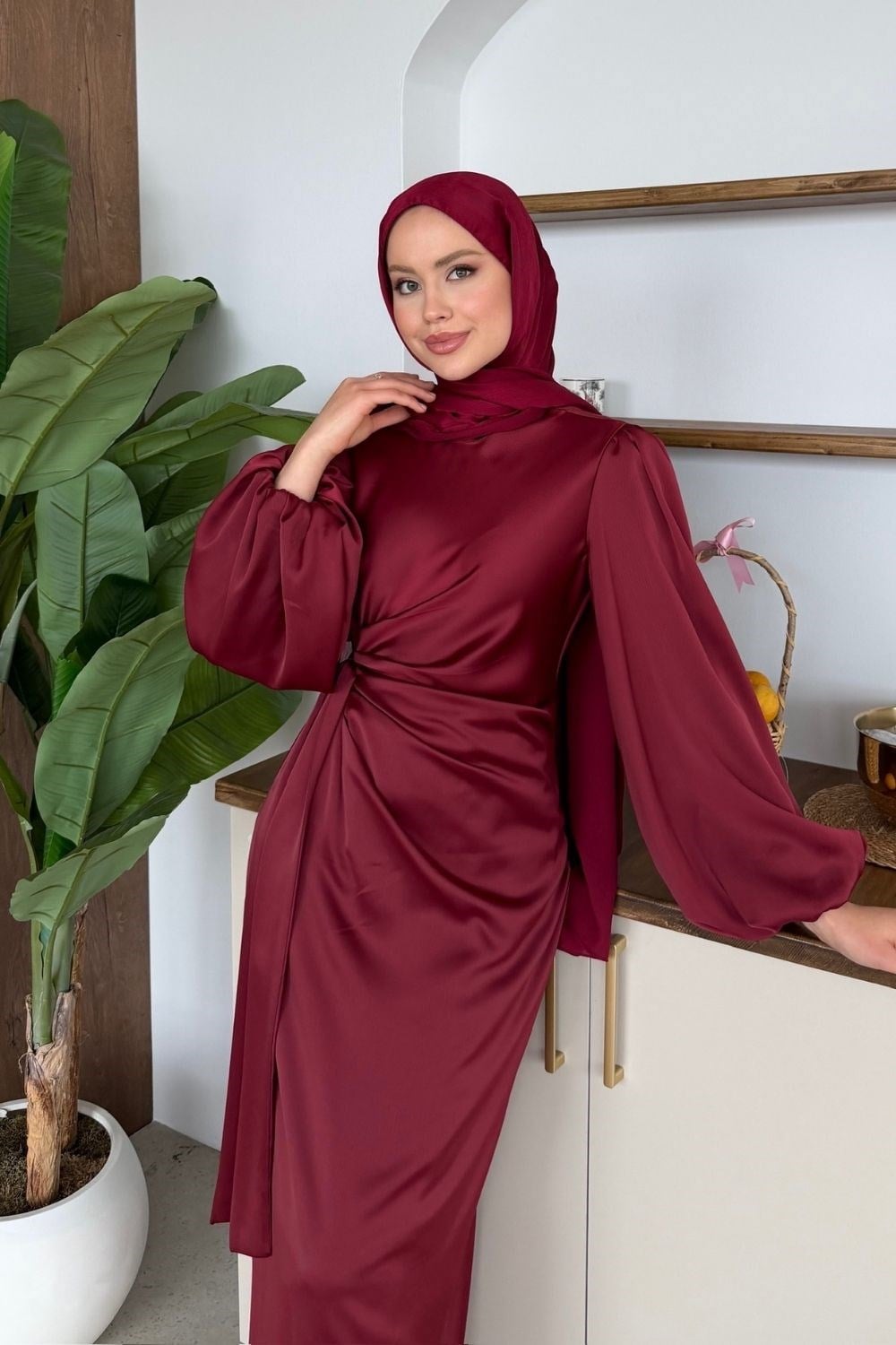 Noctira Saten Elbise Bordo