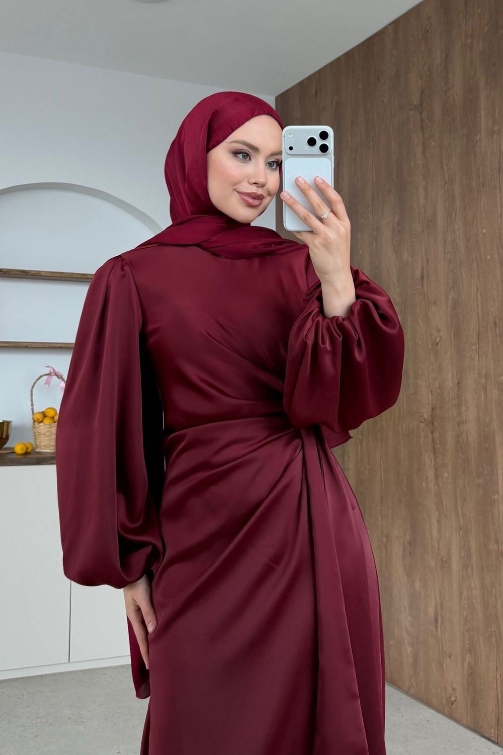 Noctira Saten Elbise Bordo