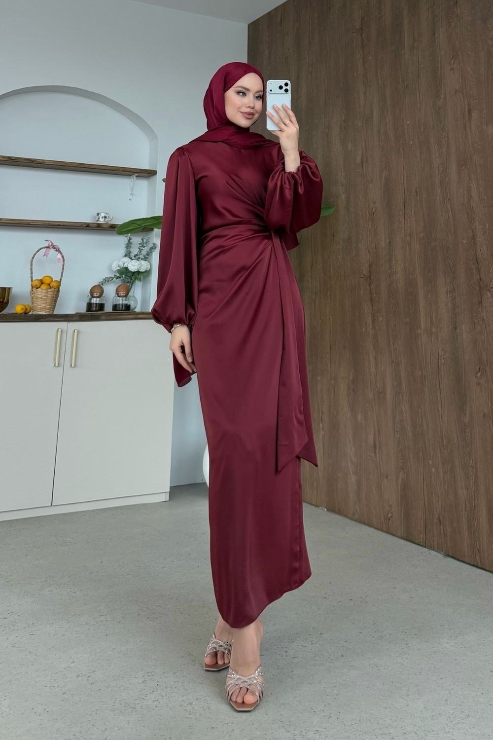 Noctira Saten Elbise Bordo