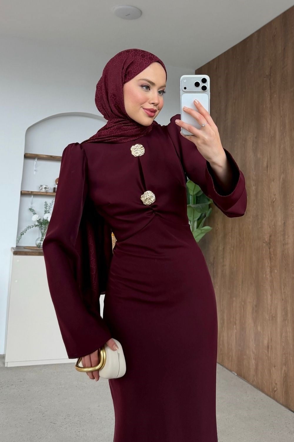 Rosalie Saten Abiye Bordo
