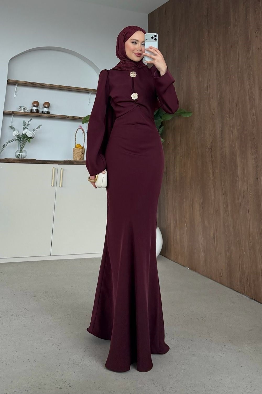 Rosalie Saten Abiye Bordo