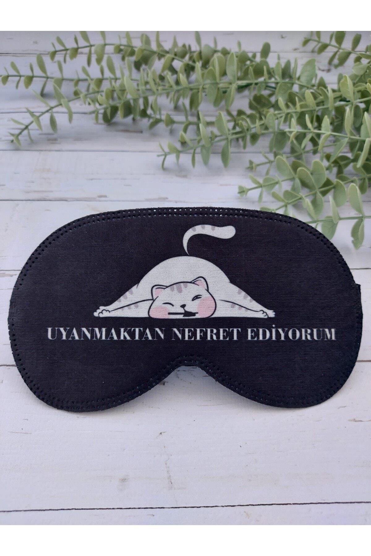 Uyanmaktan Nefret Ediyorum Uyku Bandı Göz Bandı Baskılı Pamuk Seyahat Uyku Bandı