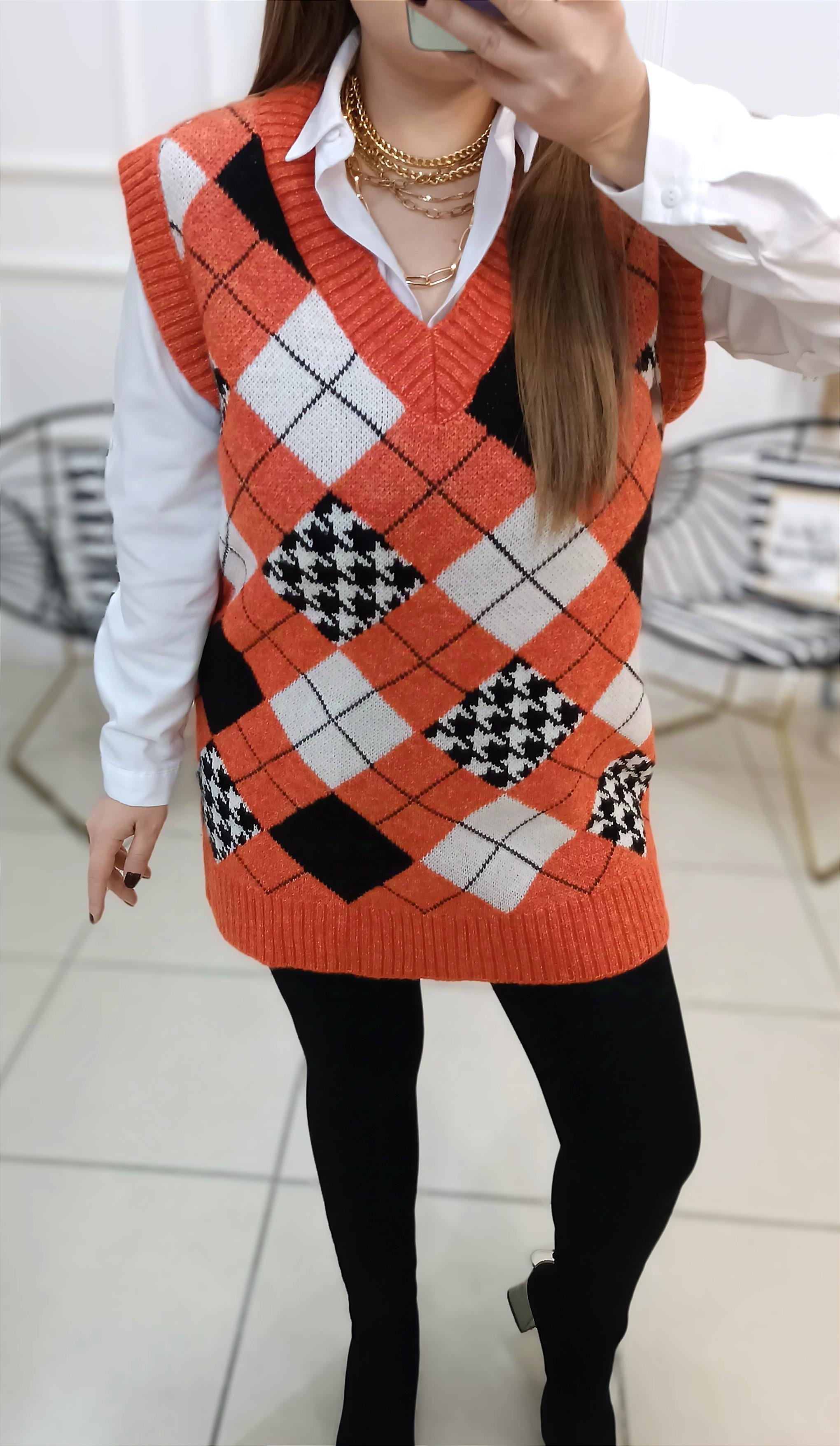 Baklava Desen Oversize Kalıp Triko Süveter
