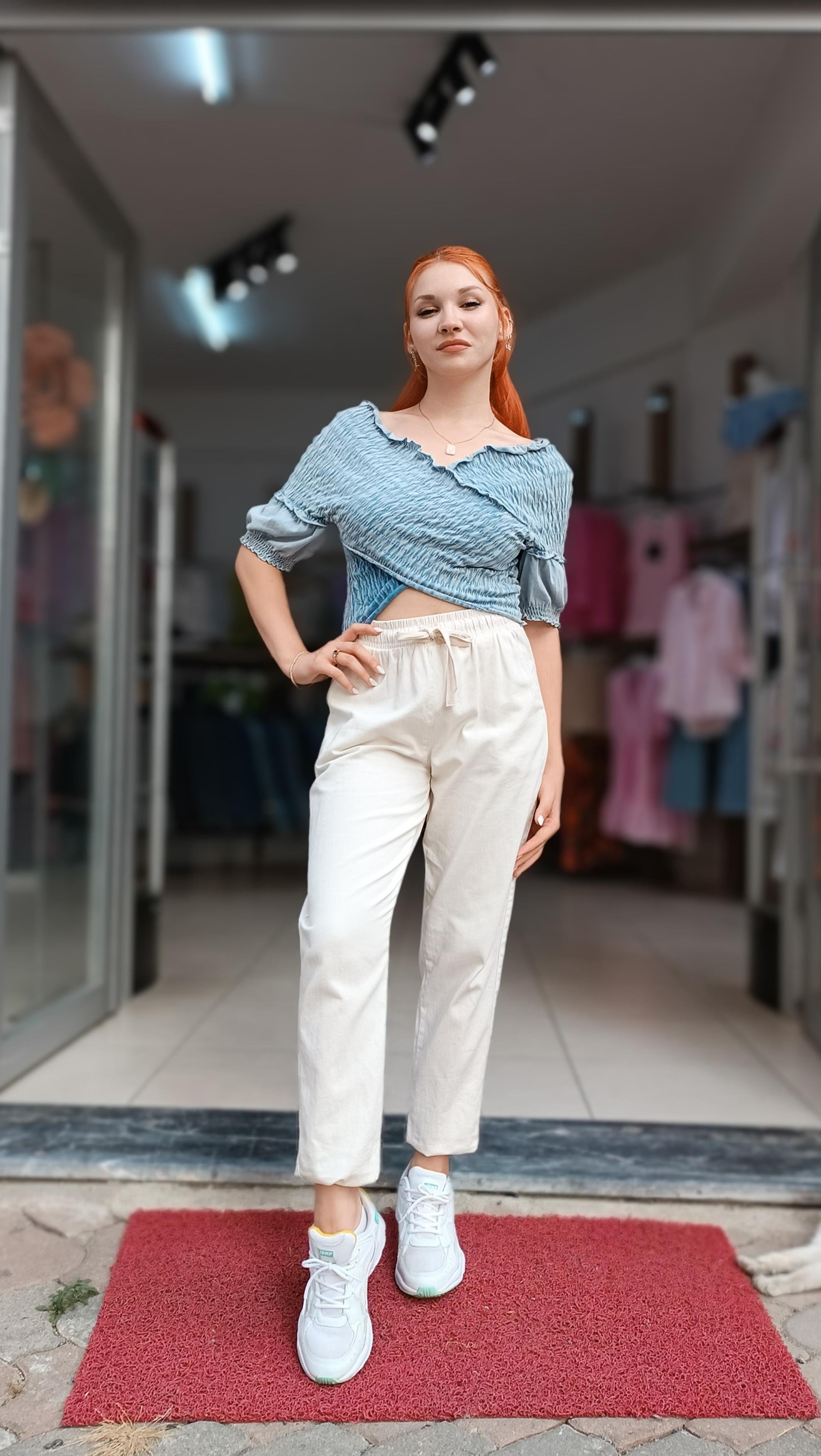 Beli Lastikli İki Yanı Cepli Pantolon