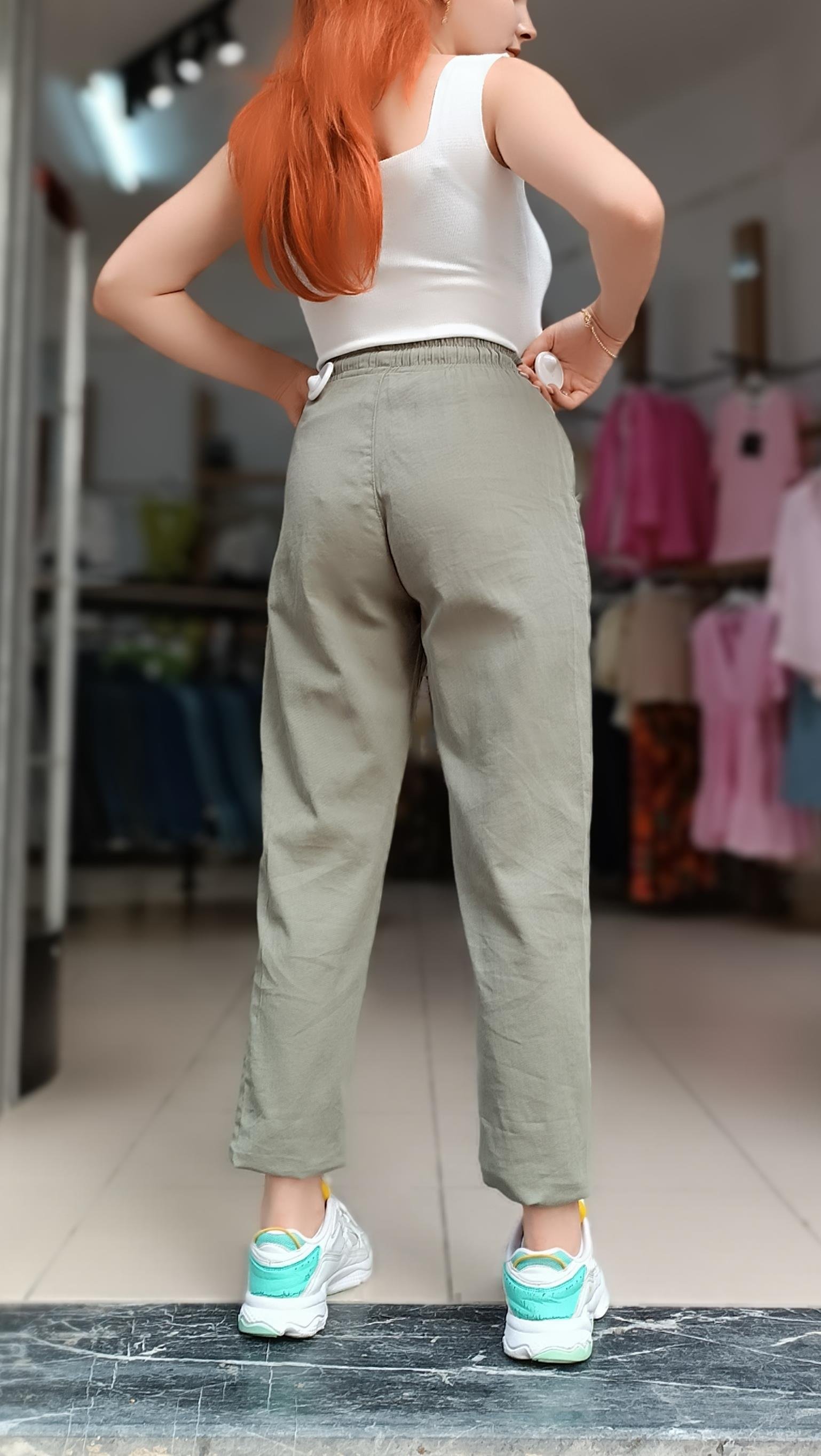 Beli Lastikli İki Yanı Cepli Pantolon