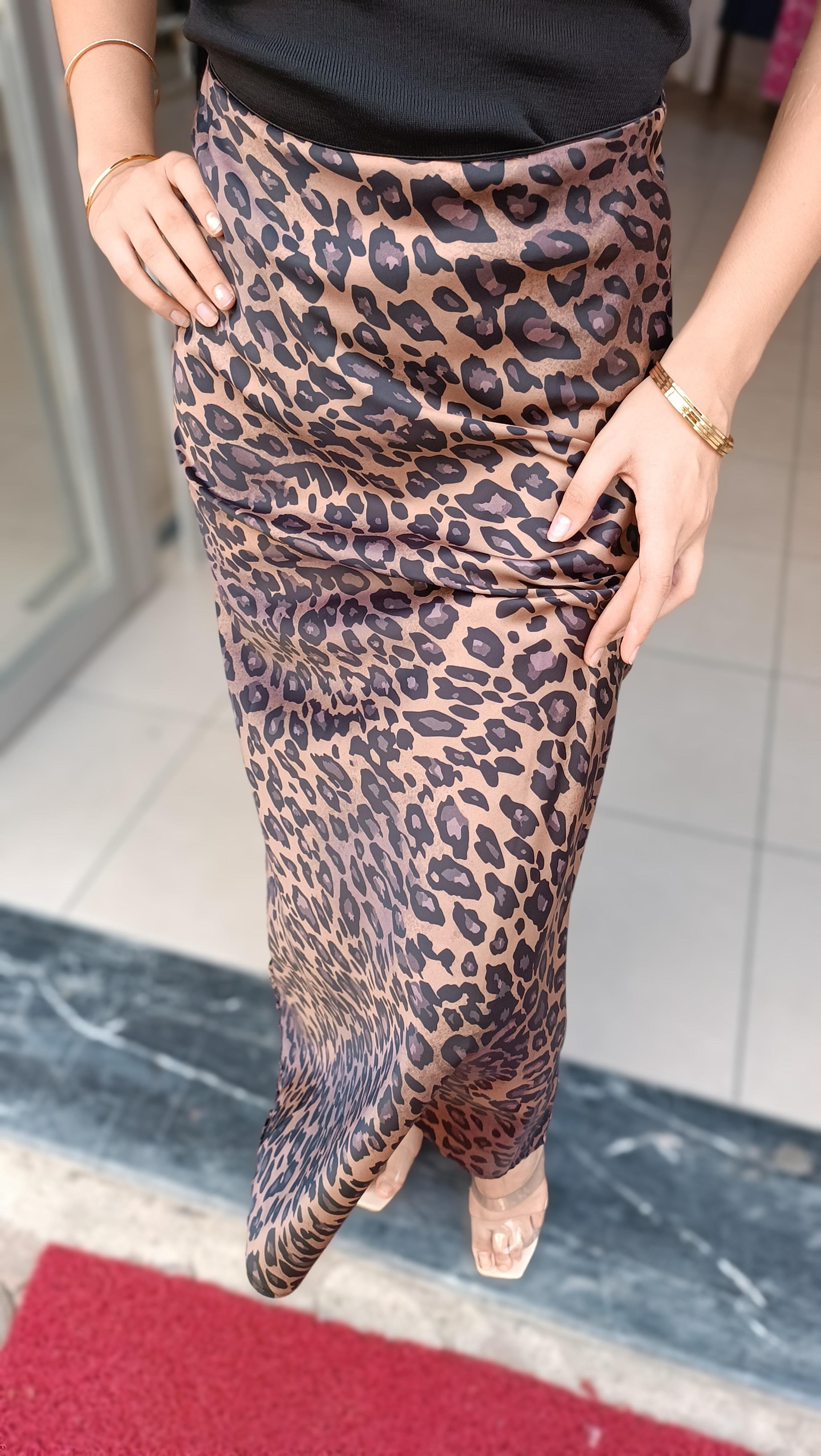 Beli Lastikli Leopar Desen Saten Etek
