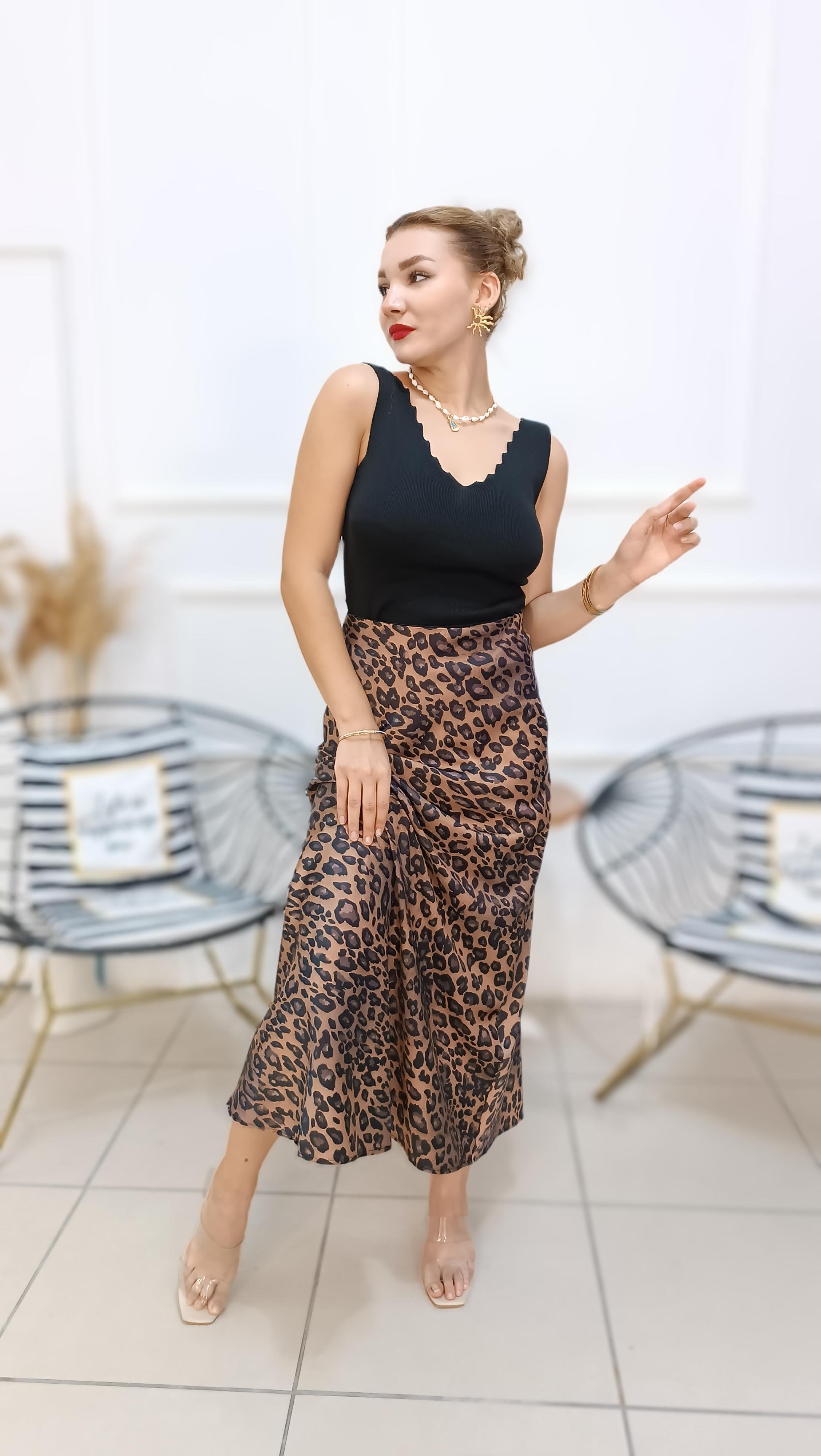 Beli Lastikli Leopar Desen Saten Etek